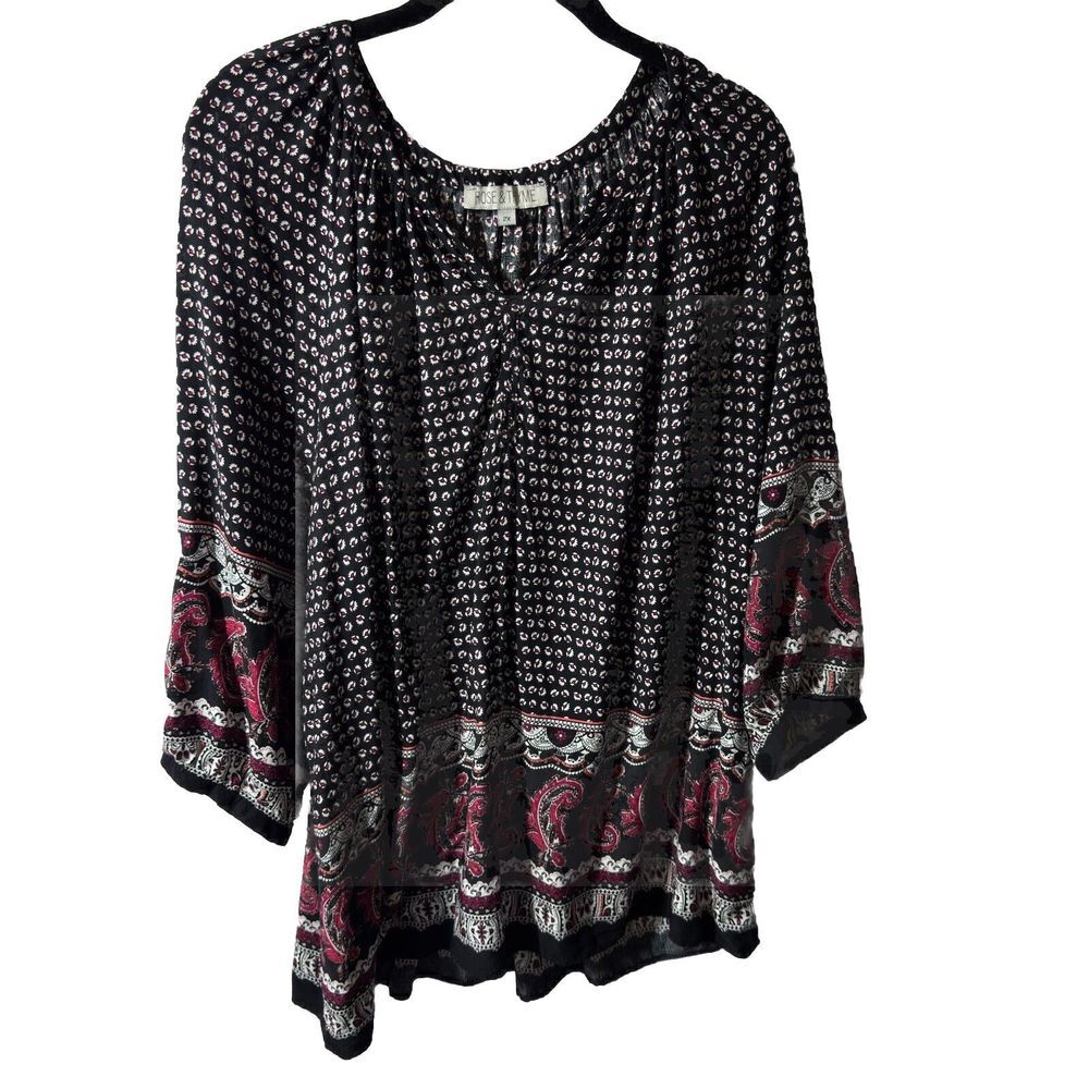 Rose & Thyme‎ Floral Paisley Popover Top Size 2X V-Neck  Blouse Floral